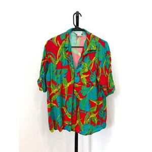 Rafaella Tropical Print Button-Up Shirt Women's Medium